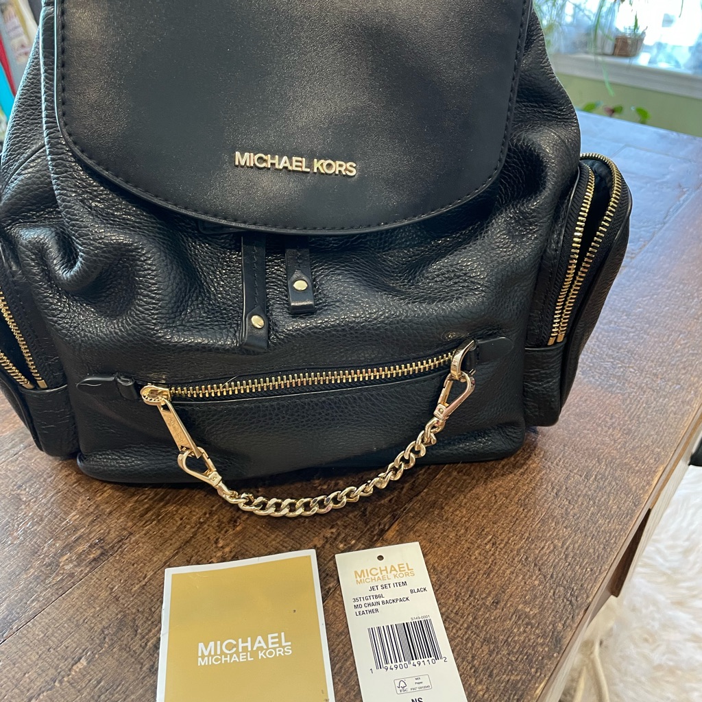 Michael Kors Black Leather Backpack With Gold Hardware